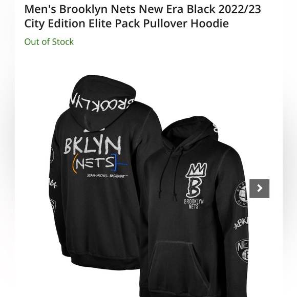 Men Brooklyn Nets New Era Black 2022/23 City Edition Elite Pack Pullover Hoodie - Picture 1 of 6